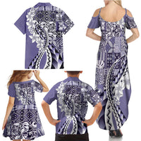 Aloha Vintage Plumeria Hawaiian Tapa Pattern Family Matching Summer Maxi Dress and Hawaiian Shirt Purple Hawaiian Tapa Pattern LT9 - Polynesian Pride