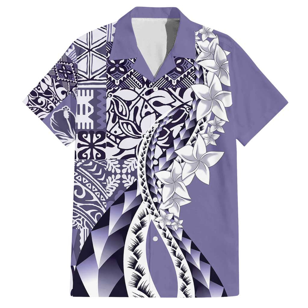 Aloha Vintage Plumeria Hawaiian Tapa Pattern Family Matching Summer Maxi Dress and Hawaiian Shirt Purple Hawaiian Tapa Pattern LT9 Dad's Shirt - Short Sleeve Purple - Polynesian Pride