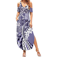 Aloha Vintage Plumeria Hawaiian Tapa Pattern Family Matching Summer Maxi Dress and Hawaiian Shirt Purple Hawaiian Tapa Pattern LT9 Mom's Dress Purple - Polynesian Pride