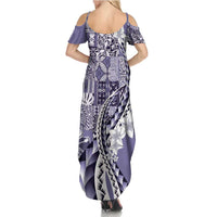 Aloha Vintage Plumeria Hawaiian Tapa Pattern Family Matching Summer Maxi Dress and Hawaiian Shirt Purple Hawaiian Tapa Pattern LT9 - Polynesian Pride