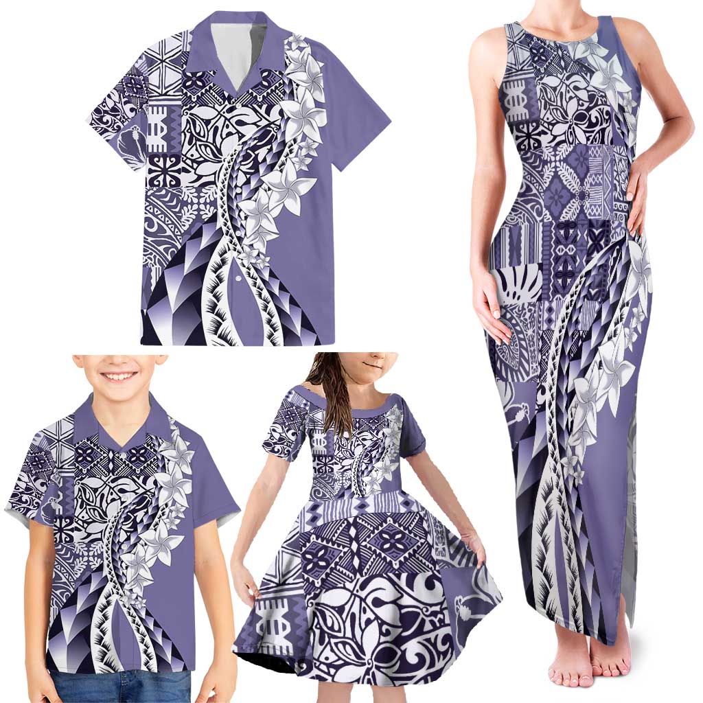 Aloha Vintage Plumeria Hawaiian Tapa Pattern Family Matching Tank Maxi Dress and Hawaiian Shirt Purple Hawaiian Tapa Pattern LT9 - Polynesian Pride