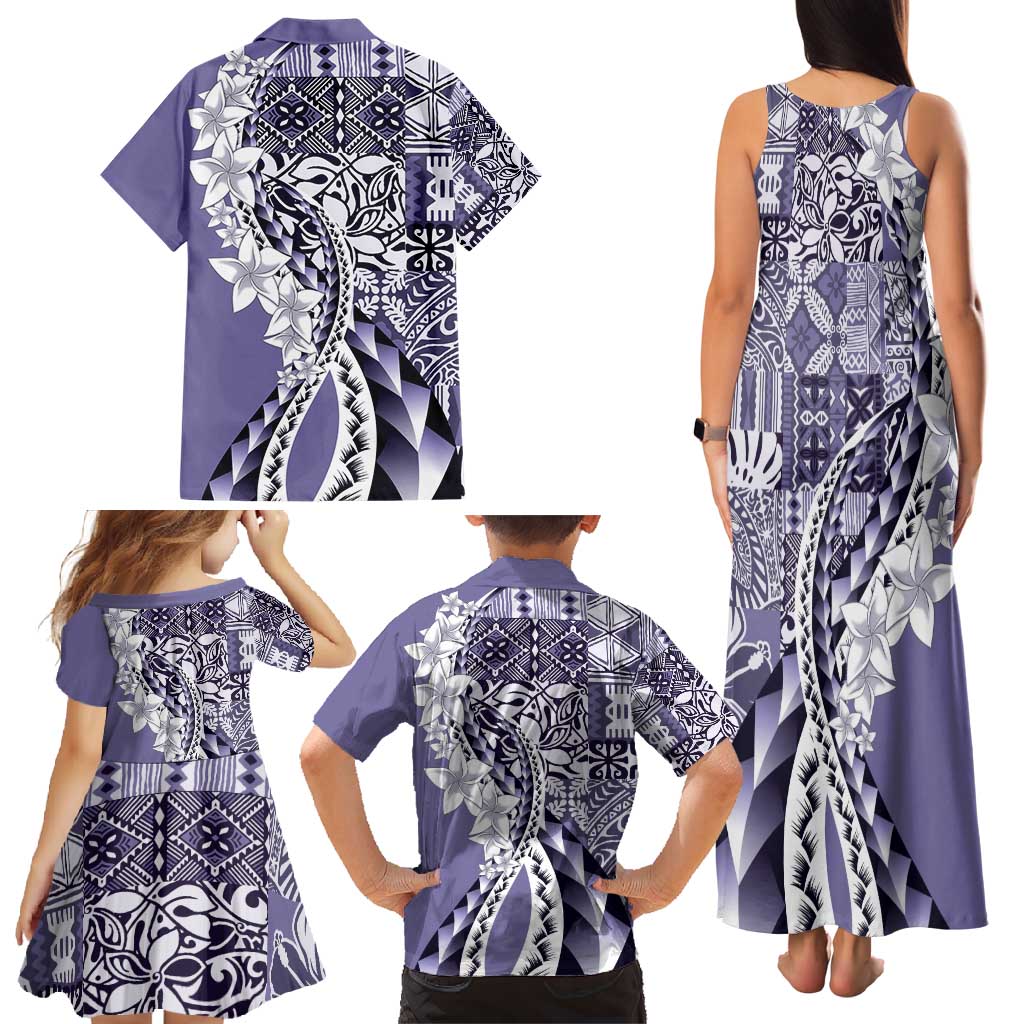Aloha Vintage Plumeria Hawaiian Tapa Pattern Family Matching Tank Maxi Dress and Hawaiian Shirt Purple Hawaiian Tapa Pattern LT9 - Polynesian Pride