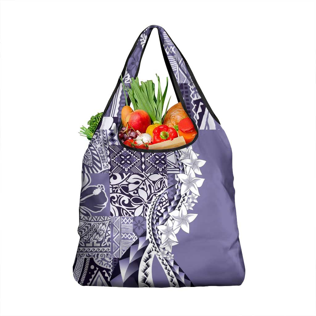 Aloha Vintage Plumeria Hawaiian Tapa Pattern Grocery Bag Purple Hawaiian Tapa Pattern - Polynesian Pride