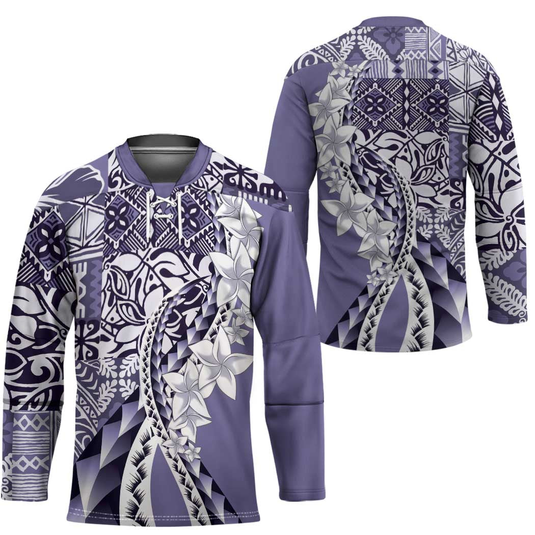 Aloha Vintage Plumeria Hawaiian Tapa Pattern Hockey Jersey Purple Hawaiian Tapa Pattern - Polynesian Pride