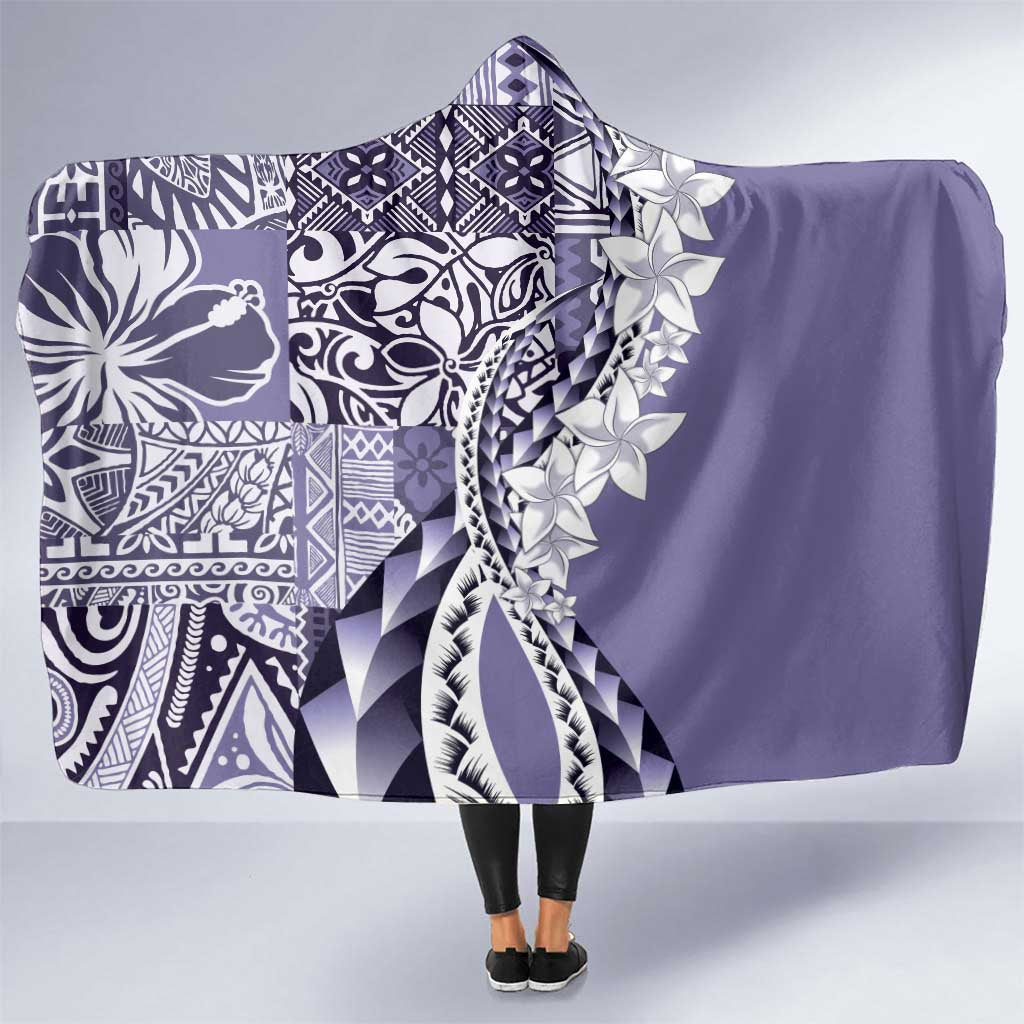 Aloha Vintage Plumeria Hawaiian Tapa Pattern Hooded Blanket Purple Hawaiian Tapa Pattern LT9 One Size Purple - Polynesian Pride