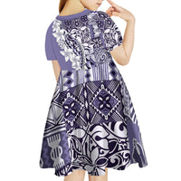 Aloha Vintage Plumeria Hawaiian Tapa Pattern Kid Short Sleeve Dress Purple Hawaiian Tapa Pattern - Polynesian Pride
