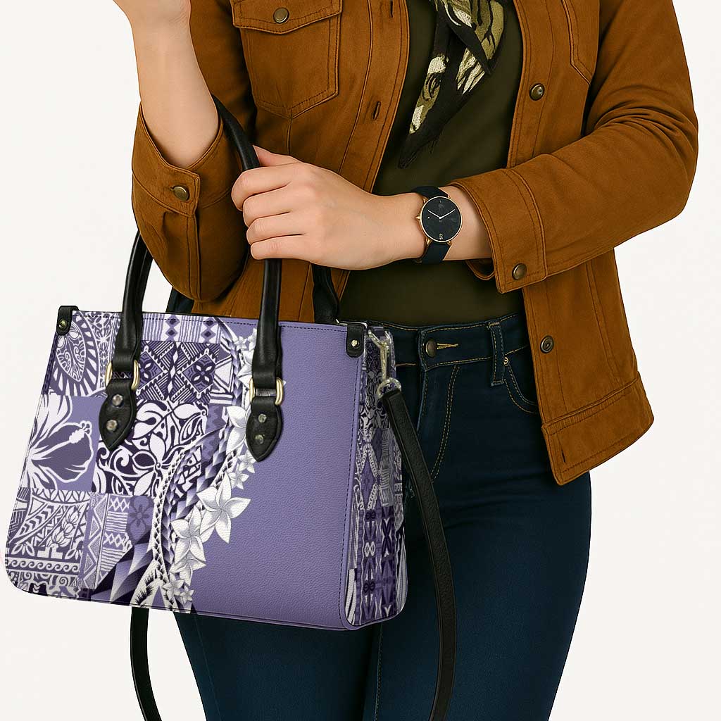 Aloha Vintage Plumeria Hawaiian Tapa Pattern Leather Bag Purple Hawaiian Tapa Pattern - Polynesian Pride