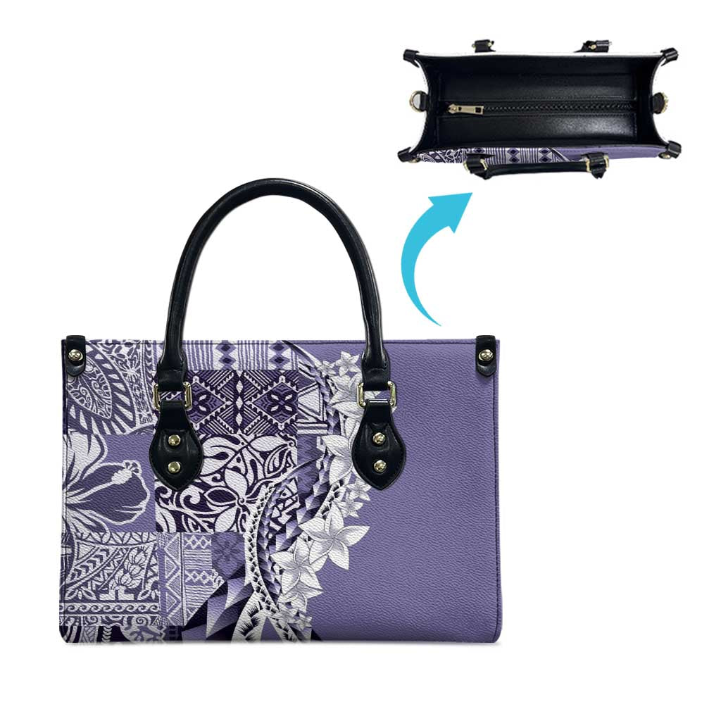 Aloha Vintage Plumeria Hawaiian Tapa Pattern Leather Bag Purple Hawaiian Tapa Pattern - Polynesian Pride