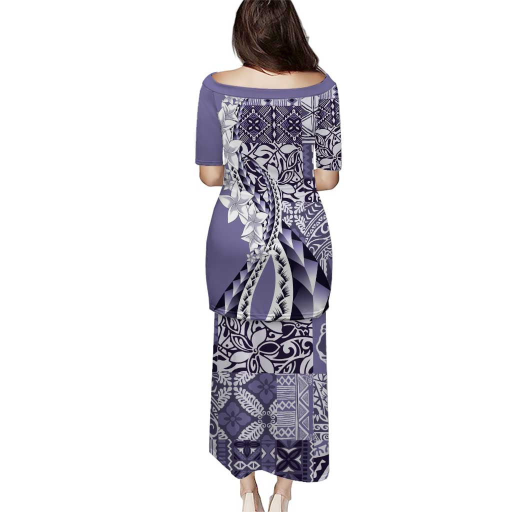 Aloha Vintage Plumeria Hawaiian Tapa Pattern Puletasi Purple Hawaiian Tapa Pattern - Polynesian Pride