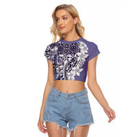 Aloha Vintage Plumeria Hawaiian Tapa Pattern Raglan Cropped T Shirt Purple Hawaiian Tapa Pattern - Polynesian Pride