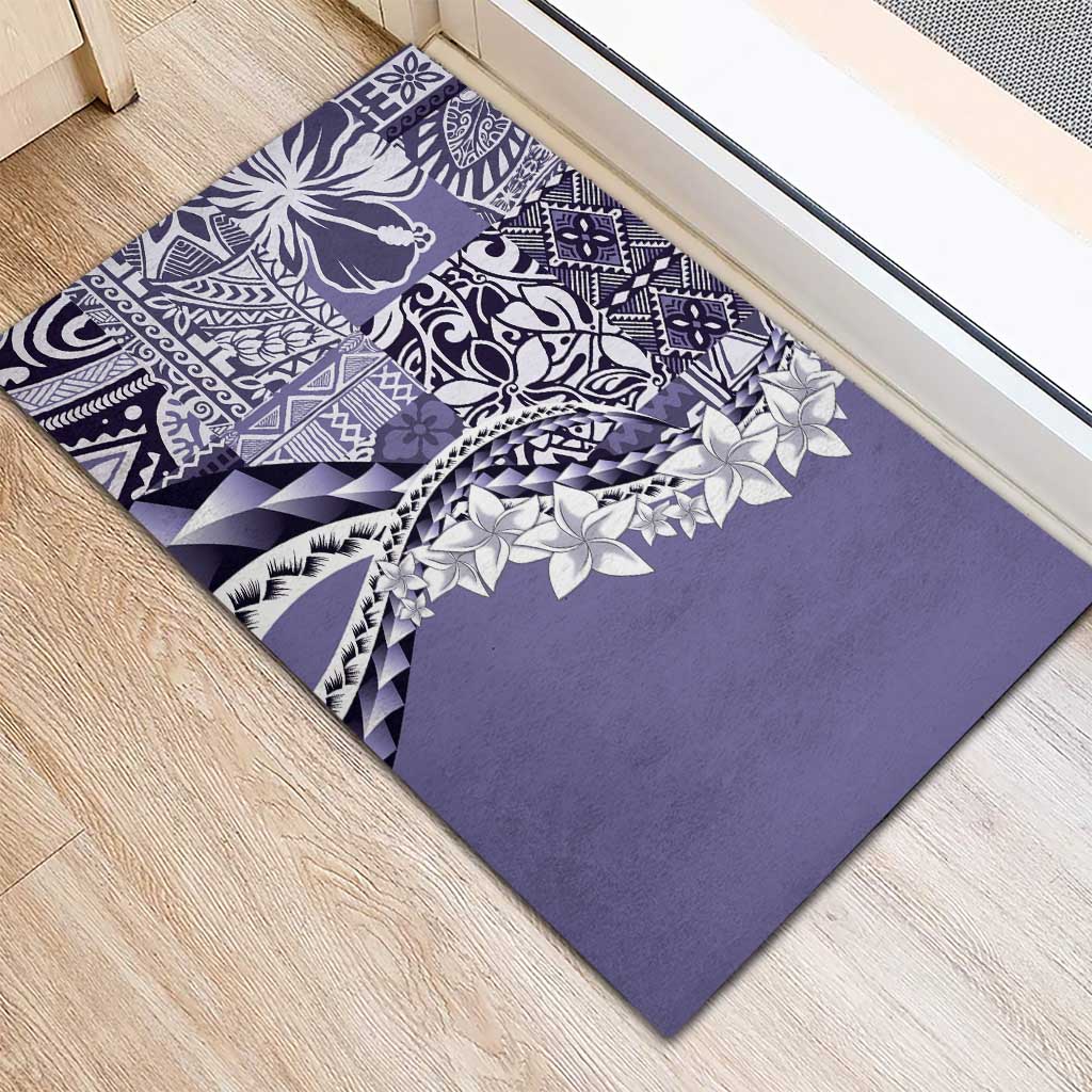 Aloha Vintage Plumeria Hawaiian Tapa Pattern Rubber Doormat Purple Hawaiian Tapa Pattern - Polynesian Pride