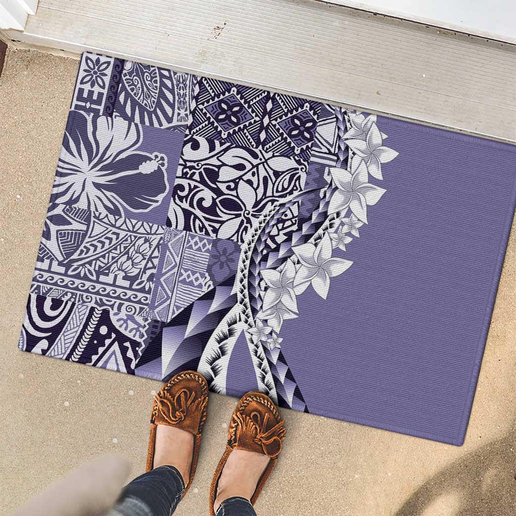 Aloha Vintage Plumeria Hawaiian Tapa Pattern Rubber Doormat Purple Hawaiian Tapa Pattern - Polynesian Pride
