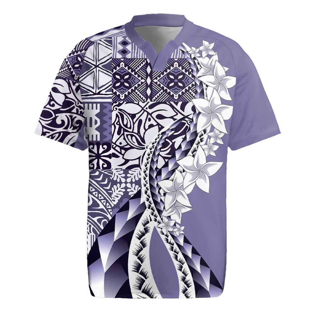 Aloha Vintage Plumeria Hawaiian Tapa Pattern Rugby Jersey Purple Hawaiian Tapa Pattern - Polynesian Pride