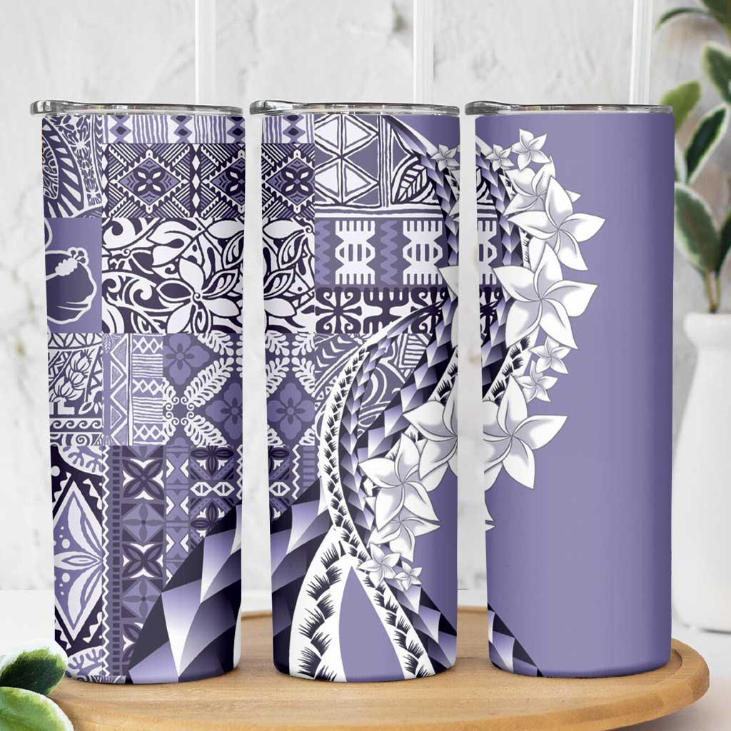 Aloha Vintage Plumeria Hawaiian Tapa Pattern Skinny Tumbler Purple Hawaiian Tapa Pattern - Polynesian Pride