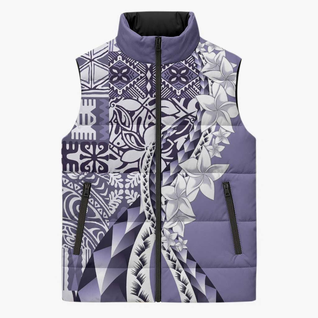 Aloha Vintage Plumeria Hawaiian Tapa Pattern Sleeveless Puffer Jacket Purple Hawaiian Tapa Pattern - Polynesian Pride