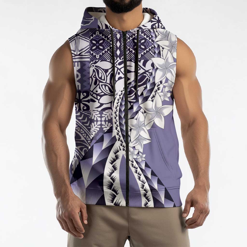 Aloha Vintage Plumeria Hawaiian Tapa Pattern Sleeveless Zip Hoodie Purple Hawaiian Tapa Pattern LT9
