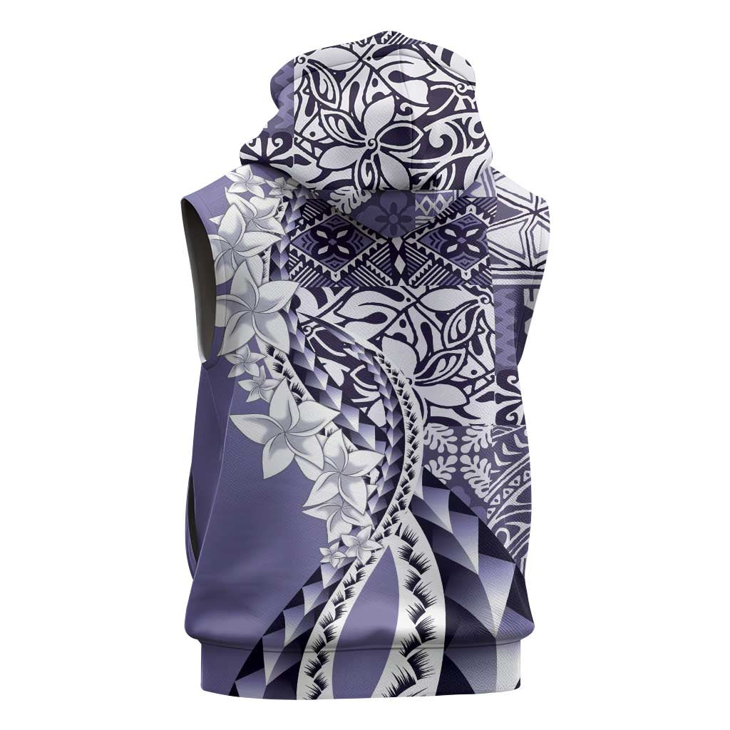 Aloha Vintage Plumeria Hawaiian Tapa Pattern Sleeveless Zip Hoodie Purple Hawaiian Tapa Pattern LT9