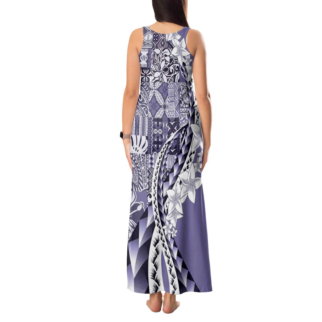 Aloha Vintage Plumeria Hawaiian Tapa Pattern Tank Maxi Dress Purple Hawaiian Tapa Pattern - Polynesian Pride