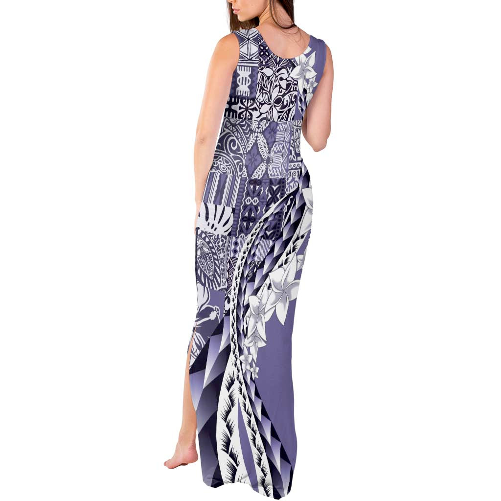 Aloha Vintage Plumeria Hawaiian Tapa Pattern Tank Maxi Dress Purple Hawaiian Tapa Pattern - Polynesian Pride