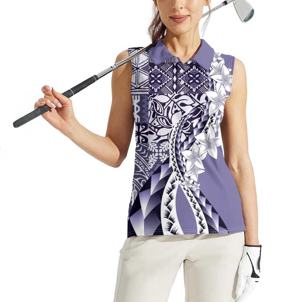 Aloha Vintage Plumeria Hawaiian Tapa Pattern Women Sleeveless Polo Shirt Purple Hawaiian Tapa Pattern - Polynesian Pride