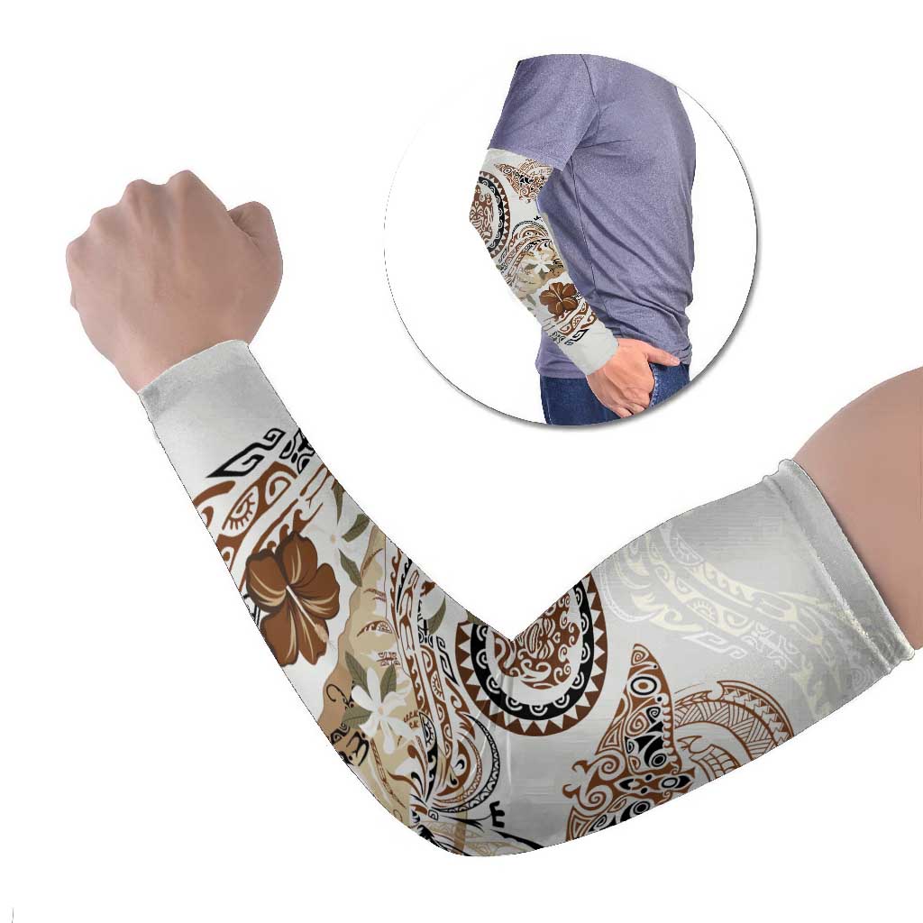 Polynesian Manta Ray Arm Sleeves Beige Floral Turtle Tattoo LT9 Set of 2 Beige - Polynesian Pride