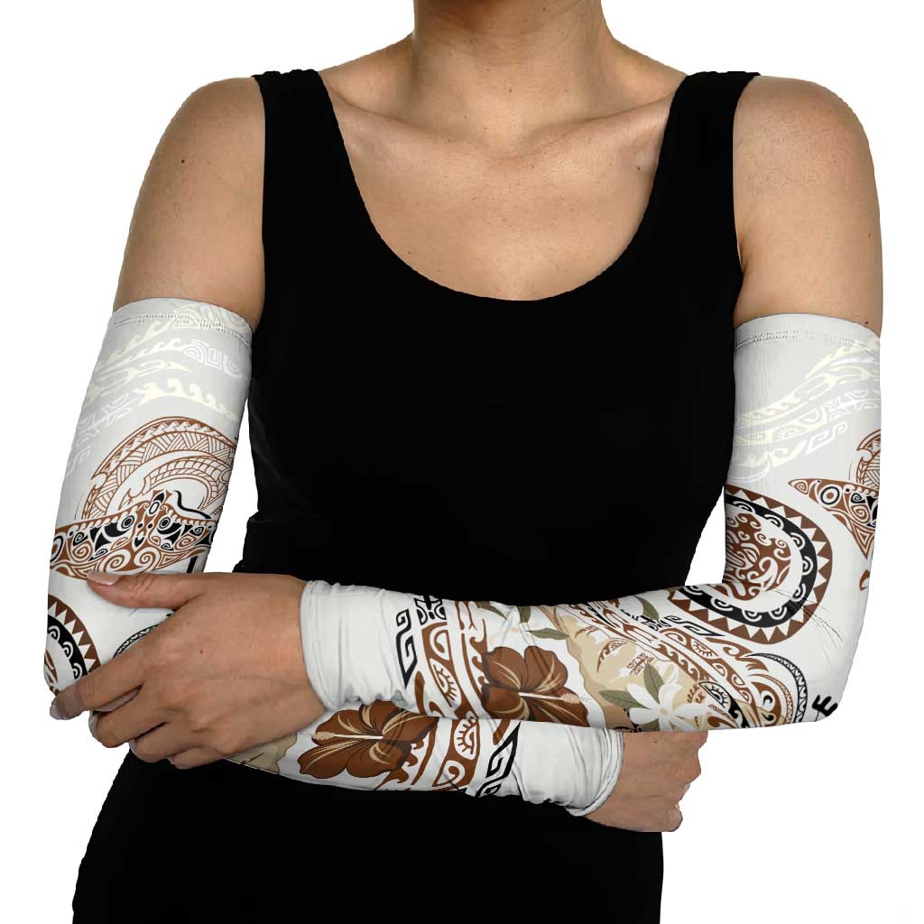 Polynesian Manta Ray Arm Sleeves Beige Floral Turtle Tattoo - Polynesian Pride