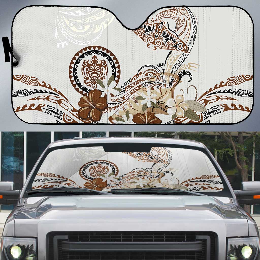 Polynesian Manta Ray Auto Sun Shade Beige Floral Turtle Tattoo LT9 Beige - Polynesian Pride