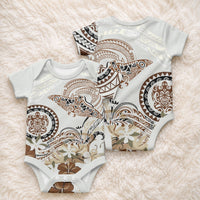 Polynesian Manta Ray Baby Onesie Beige Floral Turtle Tattoo LT9 - Polynesian Pride