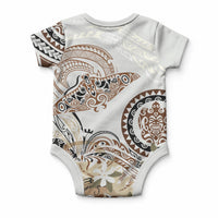 Polynesian Manta Ray Baby Onesie Beige Floral Turtle Tattoo LT9 - Polynesian Pride