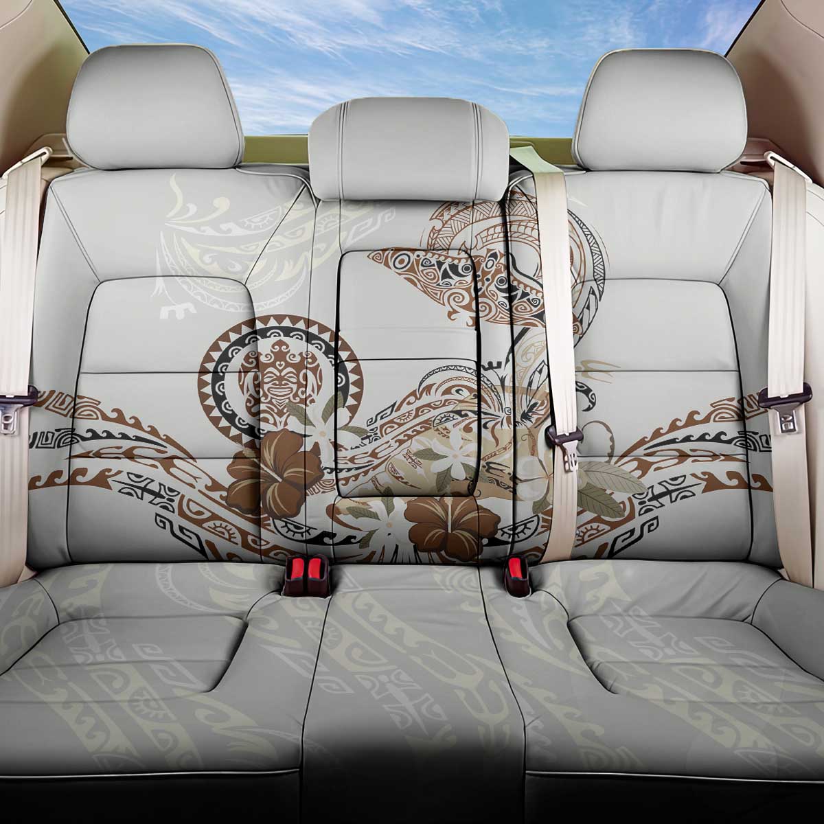 Polynesian Manta Ray Back Car Seat Cover Beige Floral Turtle Tattoo LT9 One Size Beige - Polynesian Pride