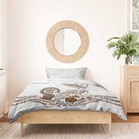 Polynesian Manta Ray Bedding Set Beige Floral Turtle Tattoo - Polynesian Pride