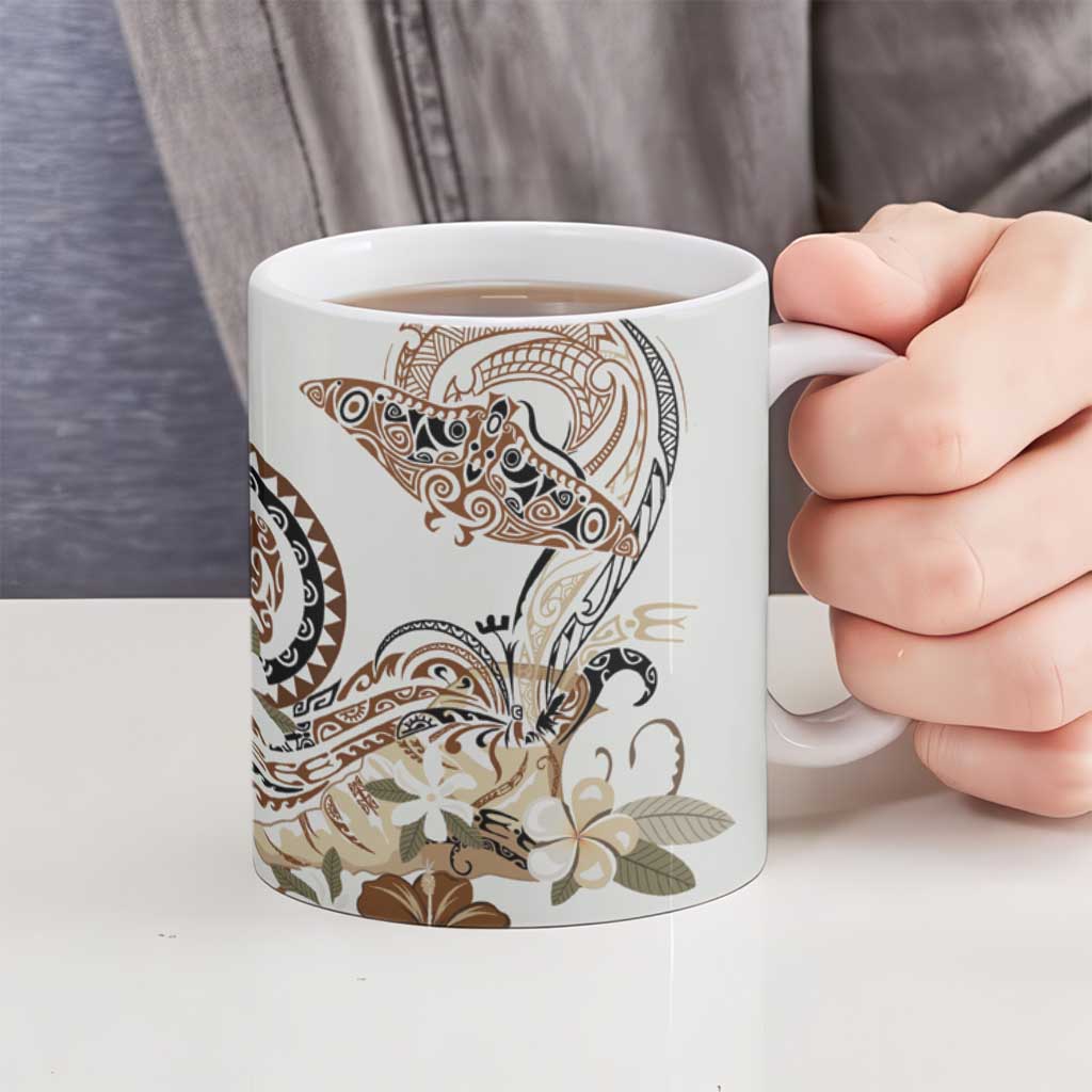 Polynesian Manta Ray Ceramic Mug Beige Floral Turtle Tattoo LT9 - Polynesian Pride