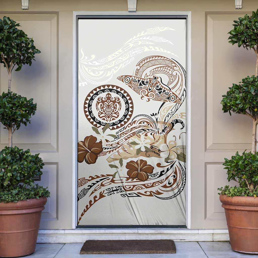 Polynesian Manta Ray Door Cover Beige Floral Turtle Tattoo LT9 Beige - Polynesian Pride