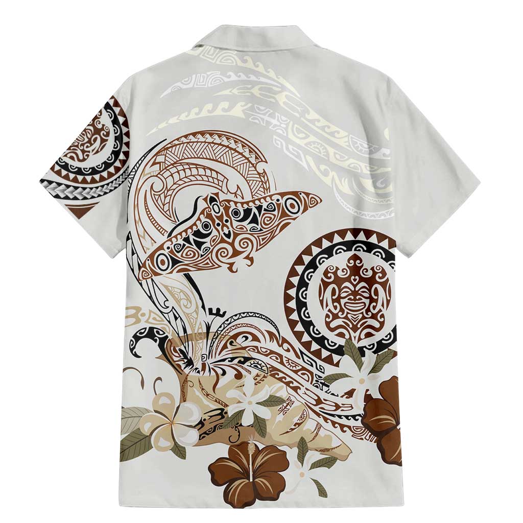 Polynesian Manta Ray Family Matching Mermaid Dress and Hawaiian Shirt Beige Floral Turtle Tattoo LT9 - Polynesian Pride