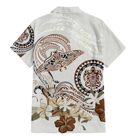 Polynesian Manta Ray Family Matching Mermaid Dress and Hawaiian Shirt Beige Floral Turtle Tattoo LT9 - Polynesian Pride