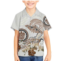 Polynesian Manta Ray Family Matching Mermaid Dress and Hawaiian Shirt Beige Floral Turtle Tattoo LT9 Son's Shirt Beige - Polynesian Pride