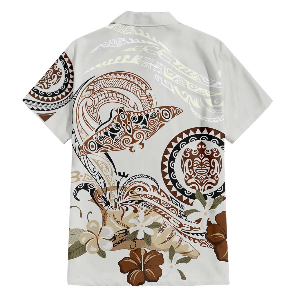 Polynesian Manta Ray Family Matching Off Shoulder Maxi Dress and Hawaiian Shirt Beige Floral Turtle Tattoo LT9 - Polynesian Pride