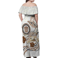 Polynesian Manta Ray Family Matching Off Shoulder Maxi Dress and Hawaiian Shirt Beige Floral Turtle Tattoo LT9 - Polynesian Pride