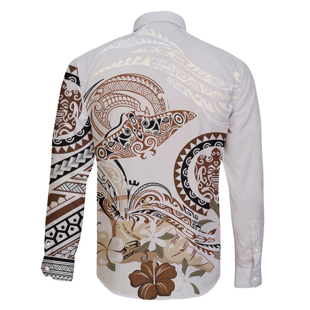 Polynesian Manta Ray Family Matching Off Shoulder Short Dress and Hawaiian Shirt Beige Floral Turtle Tattoo LT9 - Polynesian Pride