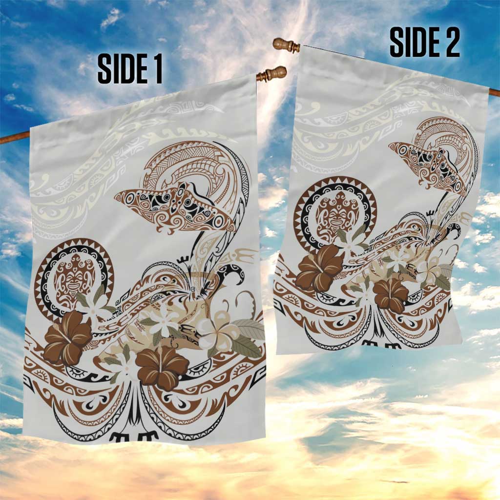 Polynesian Manta Ray Garden Flag Beige Floral Turtle Tattoo - Polynesian Pride