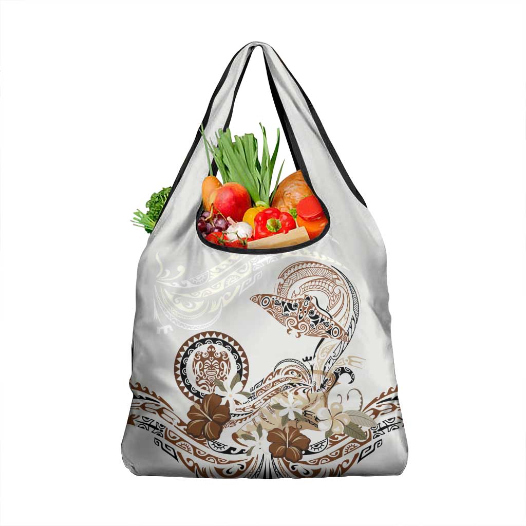 Polynesian Manta Ray Grocery Bag Beige Floral Turtle Tattoo LT9 1-pack One Size Beige - Polynesian Pride