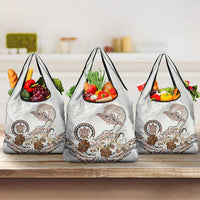Polynesian Manta Ray Grocery Bag Beige Floral Turtle Tattoo - Polynesian Pride