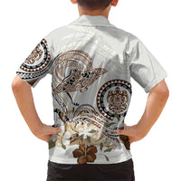 Polynesian Manta Ray Hawaiian Shirt Beige Floral Turtle Tattoo - Polynesian Pride