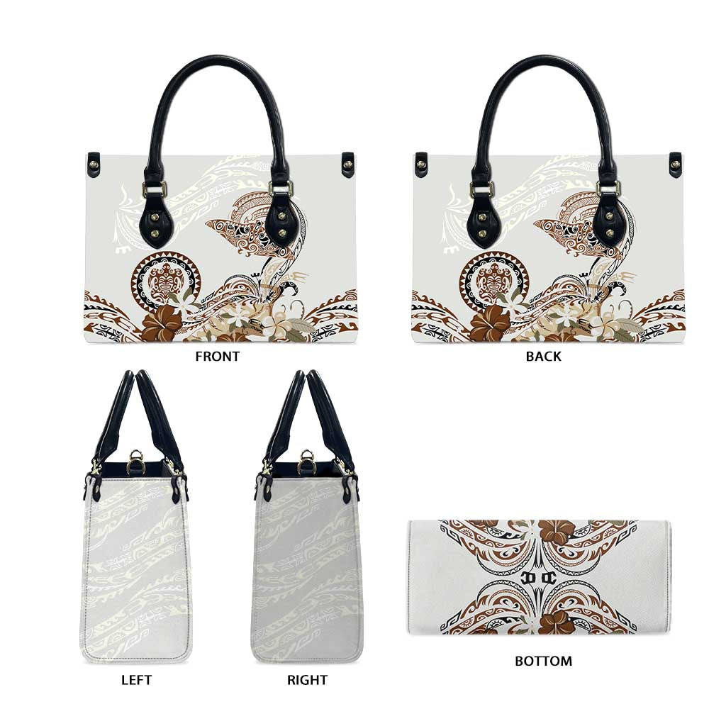 Polynesian Manta Ray Leather Bag Beige Floral Turtle Tattoo - Polynesian Pride