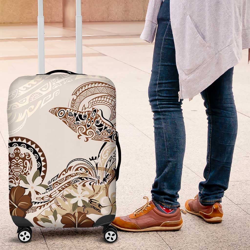 Polynesian Manta Ray Luggage Cover Beige Floral Turtle Tattoo LT9 Beige - Polynesian Pride