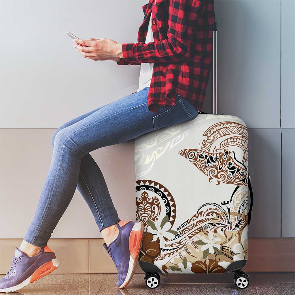 Polynesian Manta Ray Luggage Cover Beige Floral Turtle Tattoo - Polynesian Pride