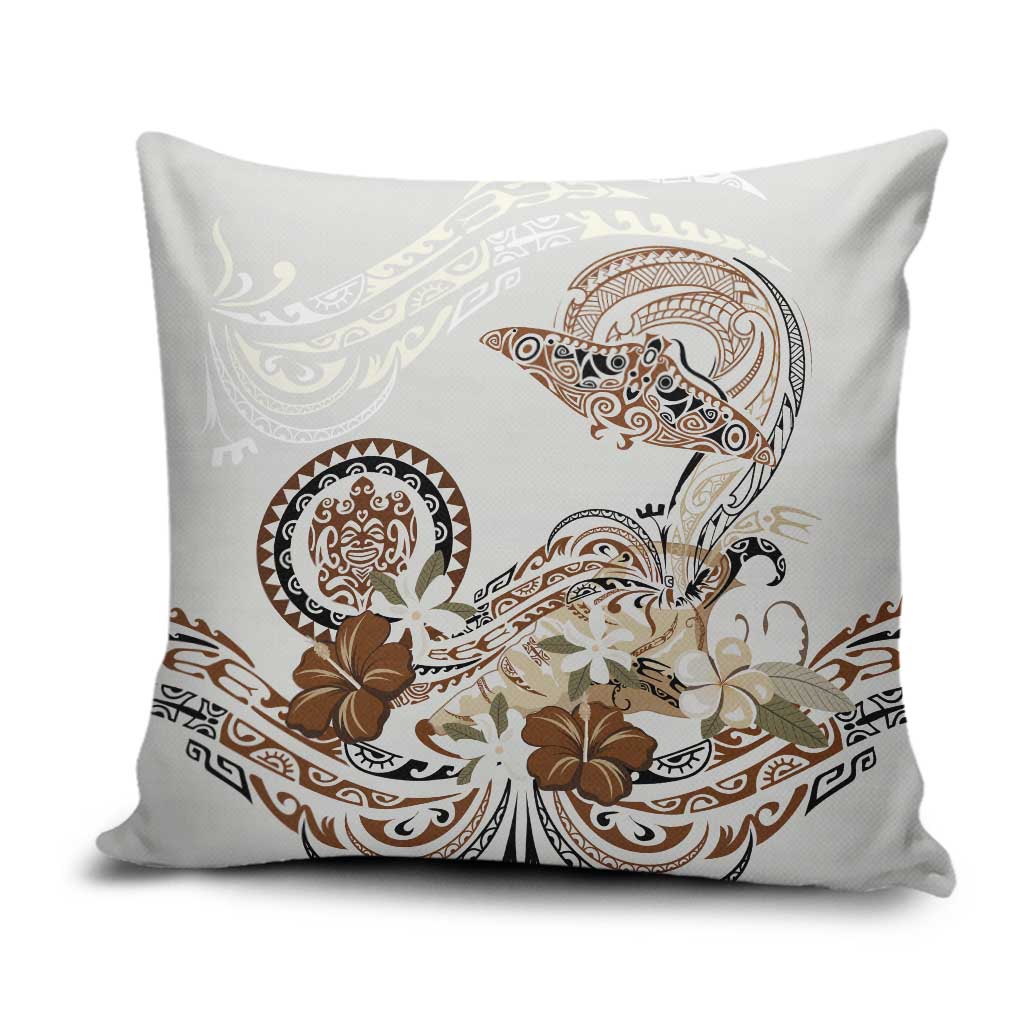 Polynesian Manta Ray Pillow Cover Beige Floral Turtle Tattoo LT9 Beige - Polynesian Pride