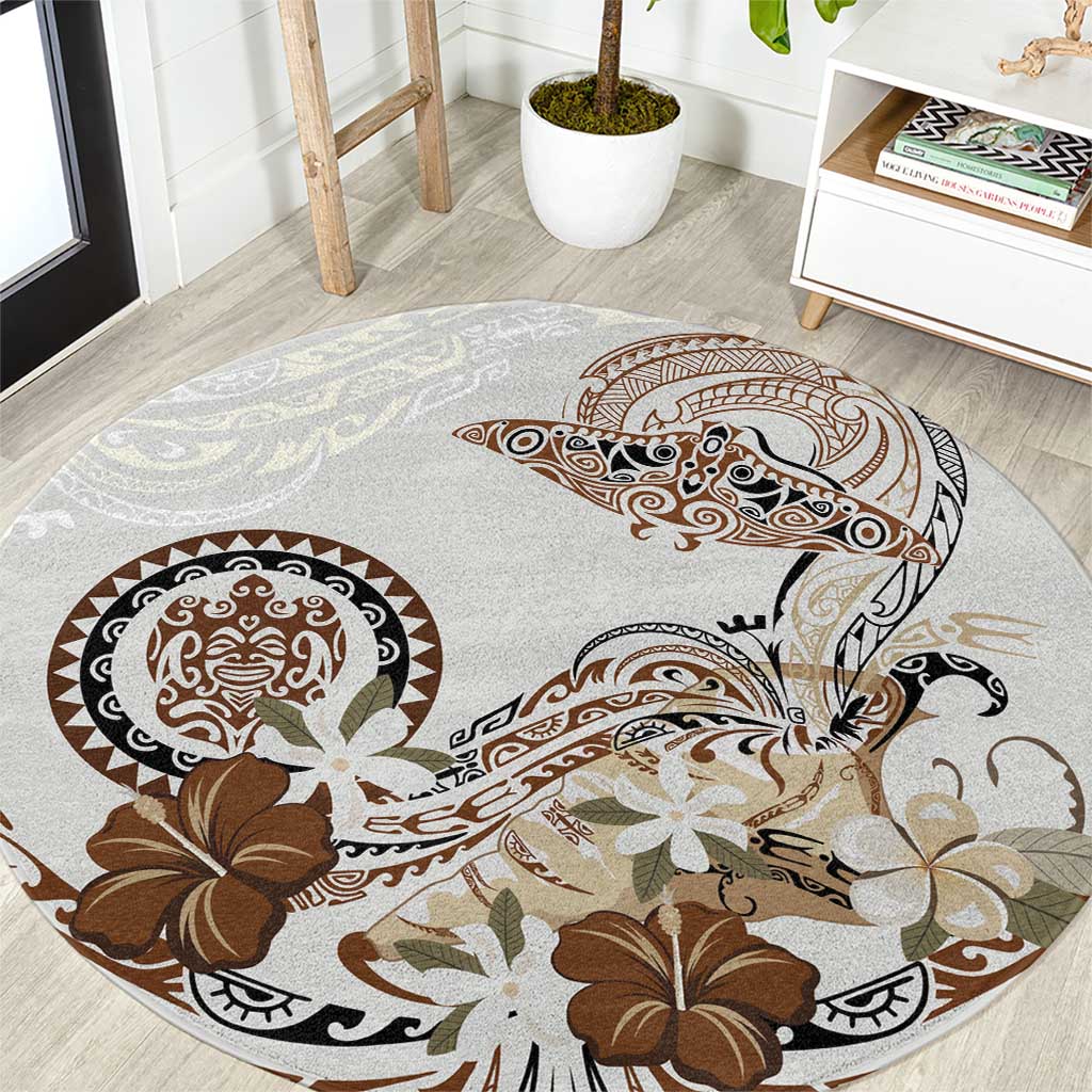 Polynesian Manta Ray Round Carpet Beige Floral Turtle Tattoo LT9 Beige - Polynesian Pride