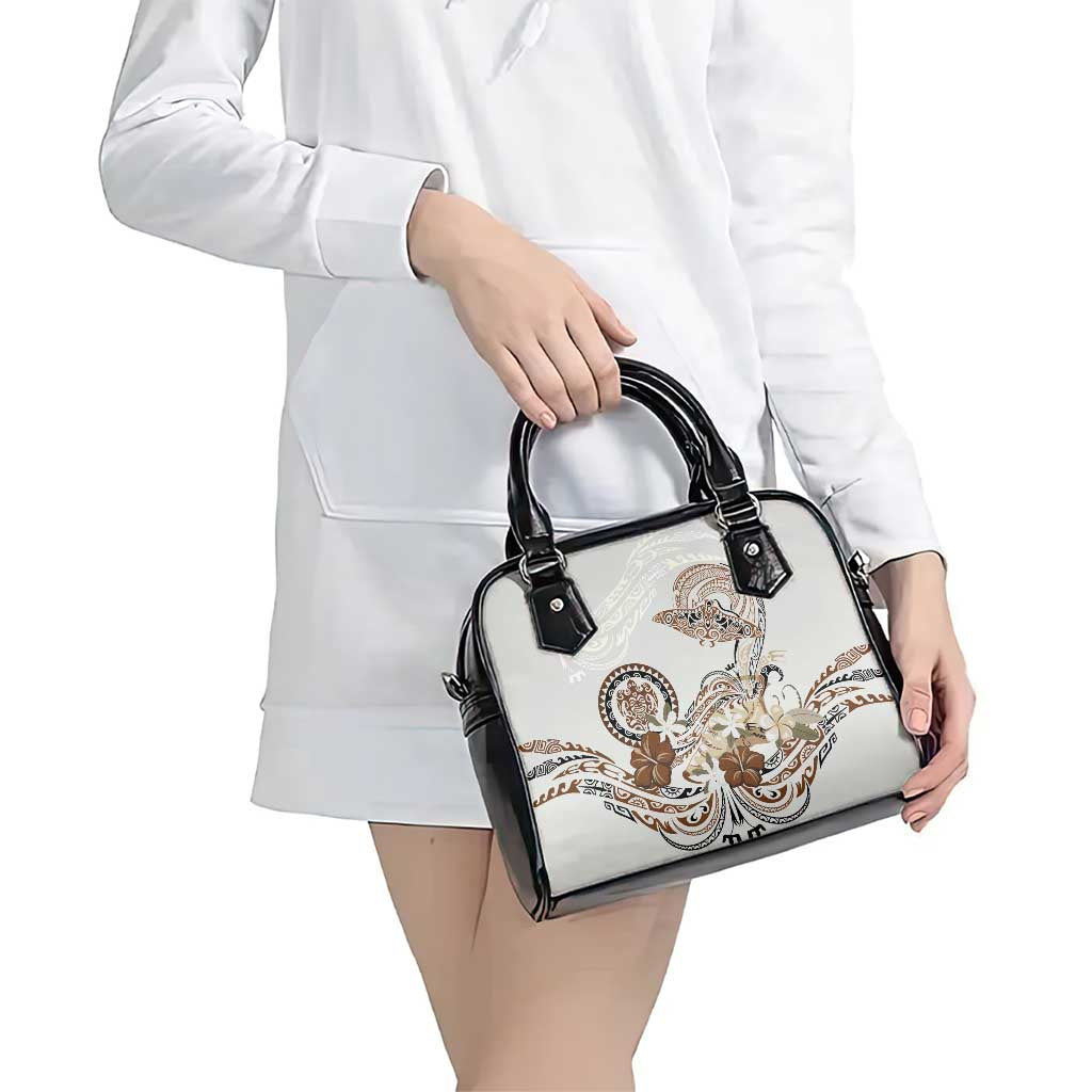 Polynesian Manta Ray Shoulder Handbag Beige Floral Turtle Tattoo - Polynesian Pride