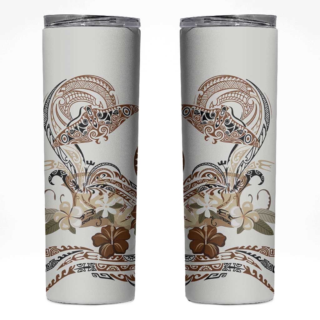 Polynesian Manta Ray Skinny Tumbler Beige Floral Turtle Tattoo LT9 Beige - Polynesian Pride